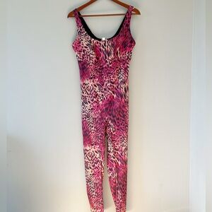 YITTY Pink and Black Animal Print Jumpsuit Bodysuit Large